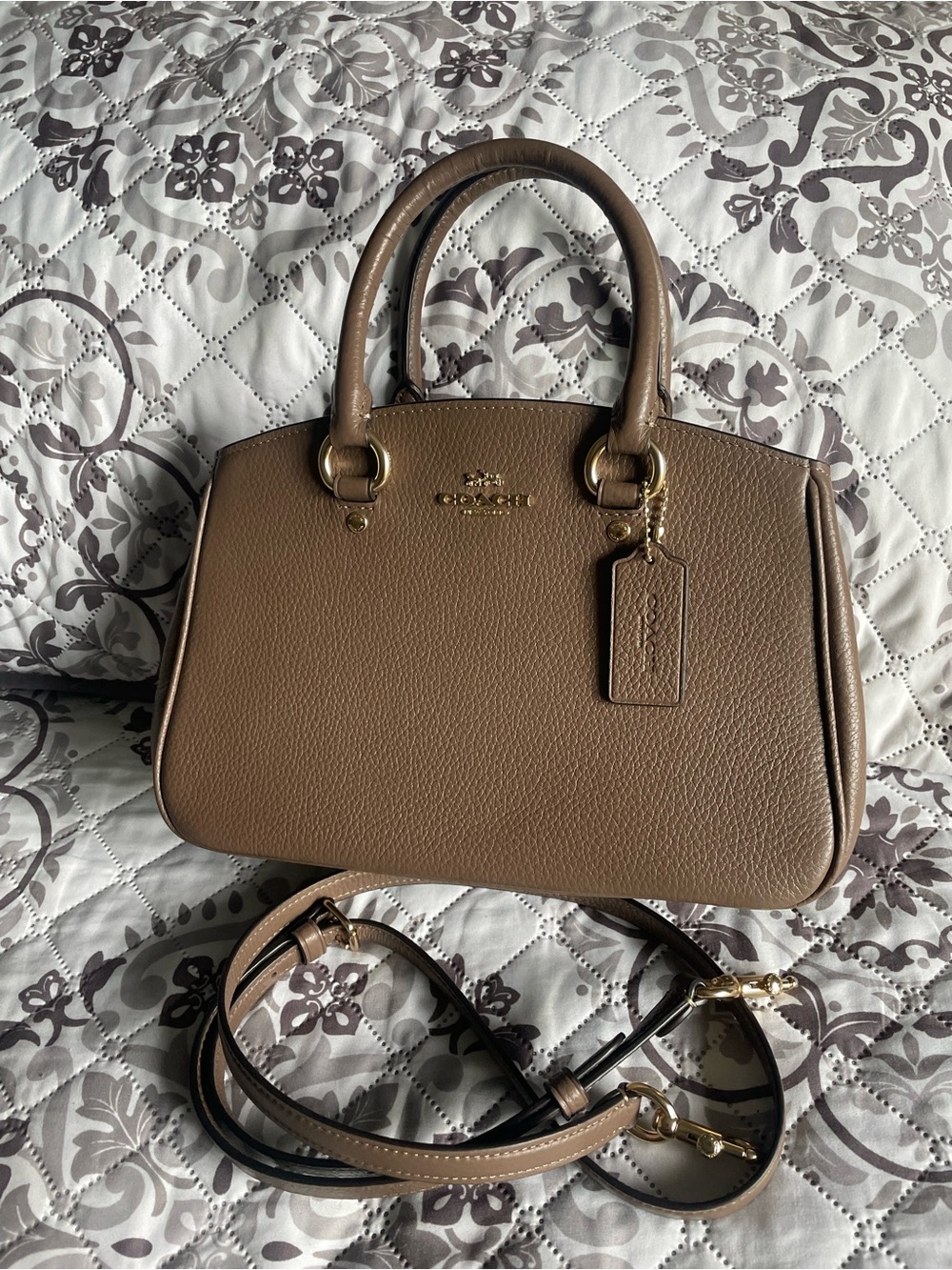 Coach Pebble Leather Satchel in Taupe Brown with Gold Hardware